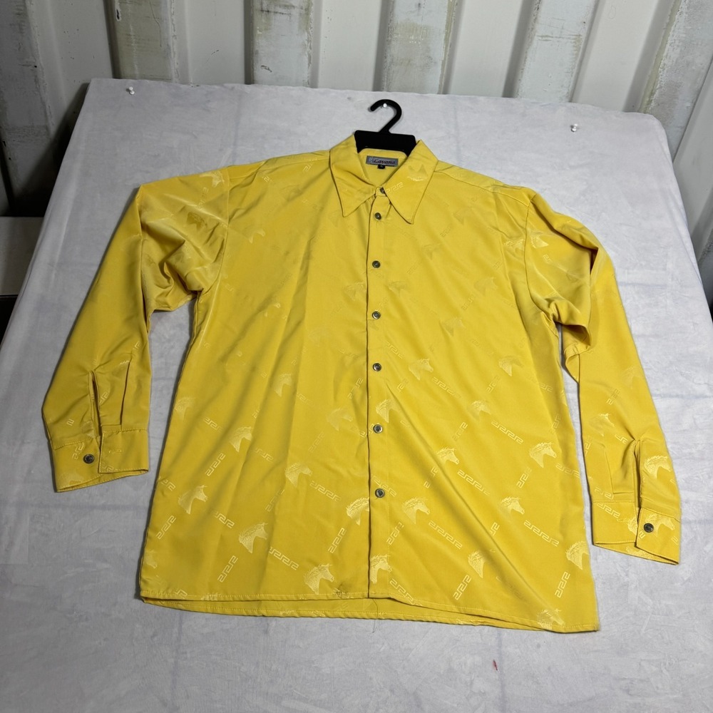 Lavana USA Mens Button-Up Shirt‎ Yellow All Over Horse Long Sleeve Outdoor L